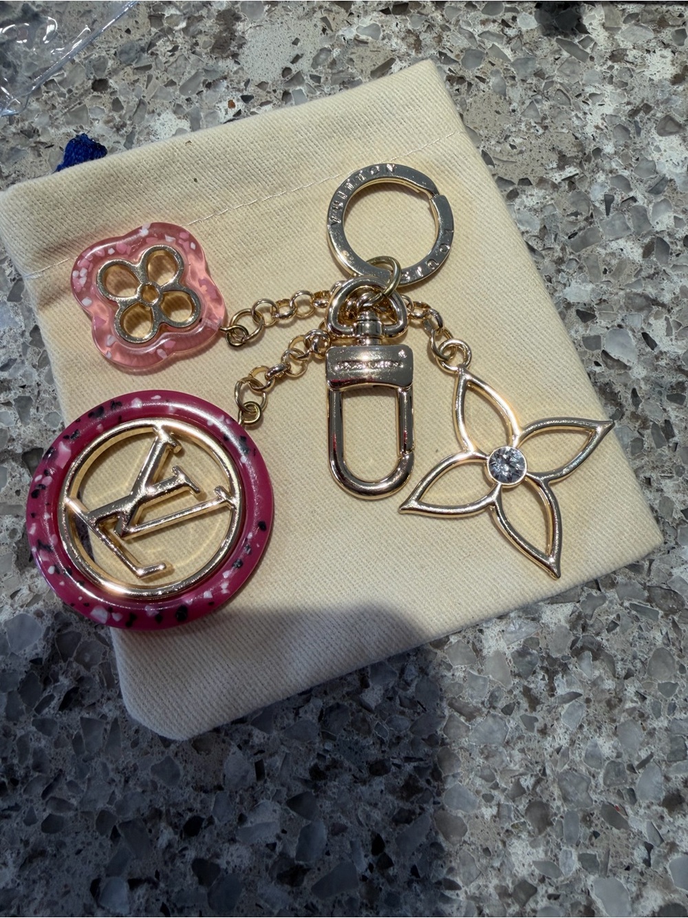 Louis Vuitton Pink & Gold Monogram Flower Key Holder Charm - Picture 2 of 14